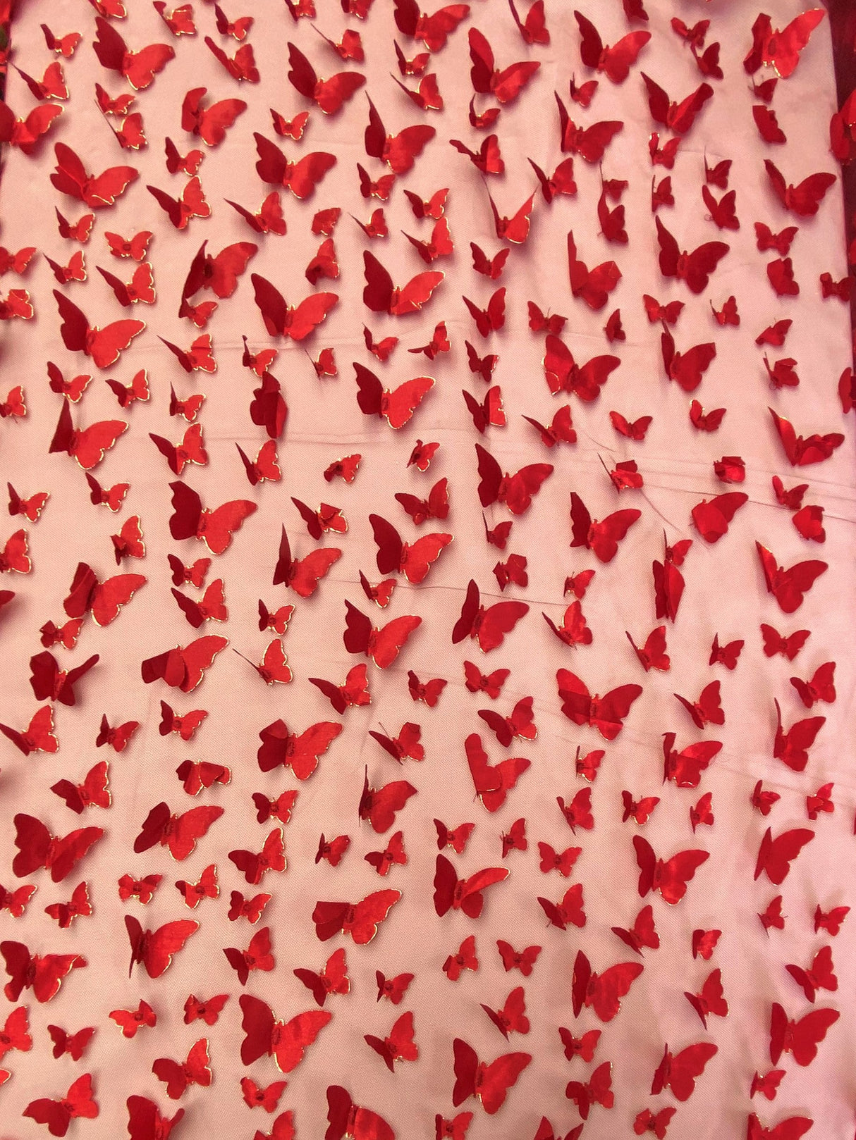 1 Yard Apple Red 3D Butterfly Mesh Fabric with Satin Appliqué 54 Inch Wide