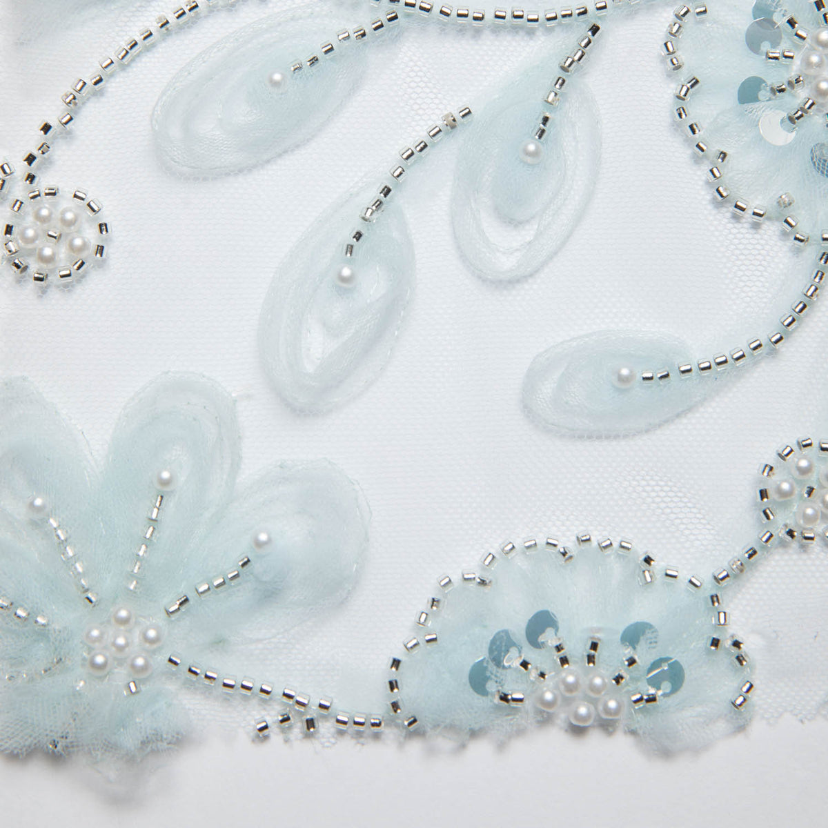 1 Yard Tulle Lace Fabric Embroidered with Ribbon and Floral Design, 52" Wide