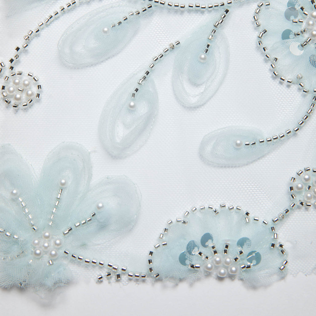 1 Yard Ribbon and Floral Pattern Embroidered Tulle Lace Fabric 52" Wide Designer Textile