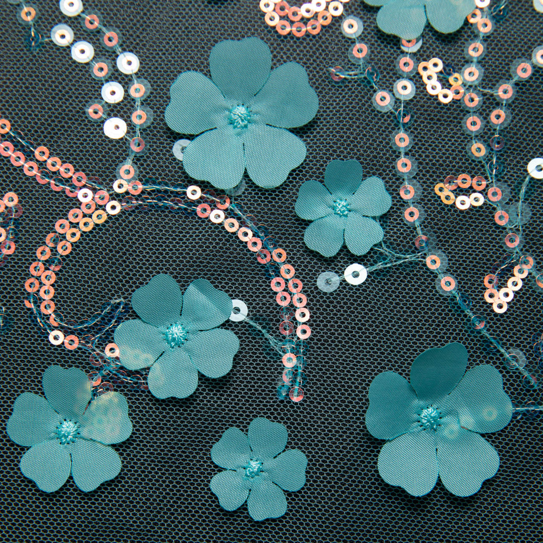 1 Yard 52" Wide Tulle Lace Fabric Embroidered with Stunning 3D Floral Appliqué