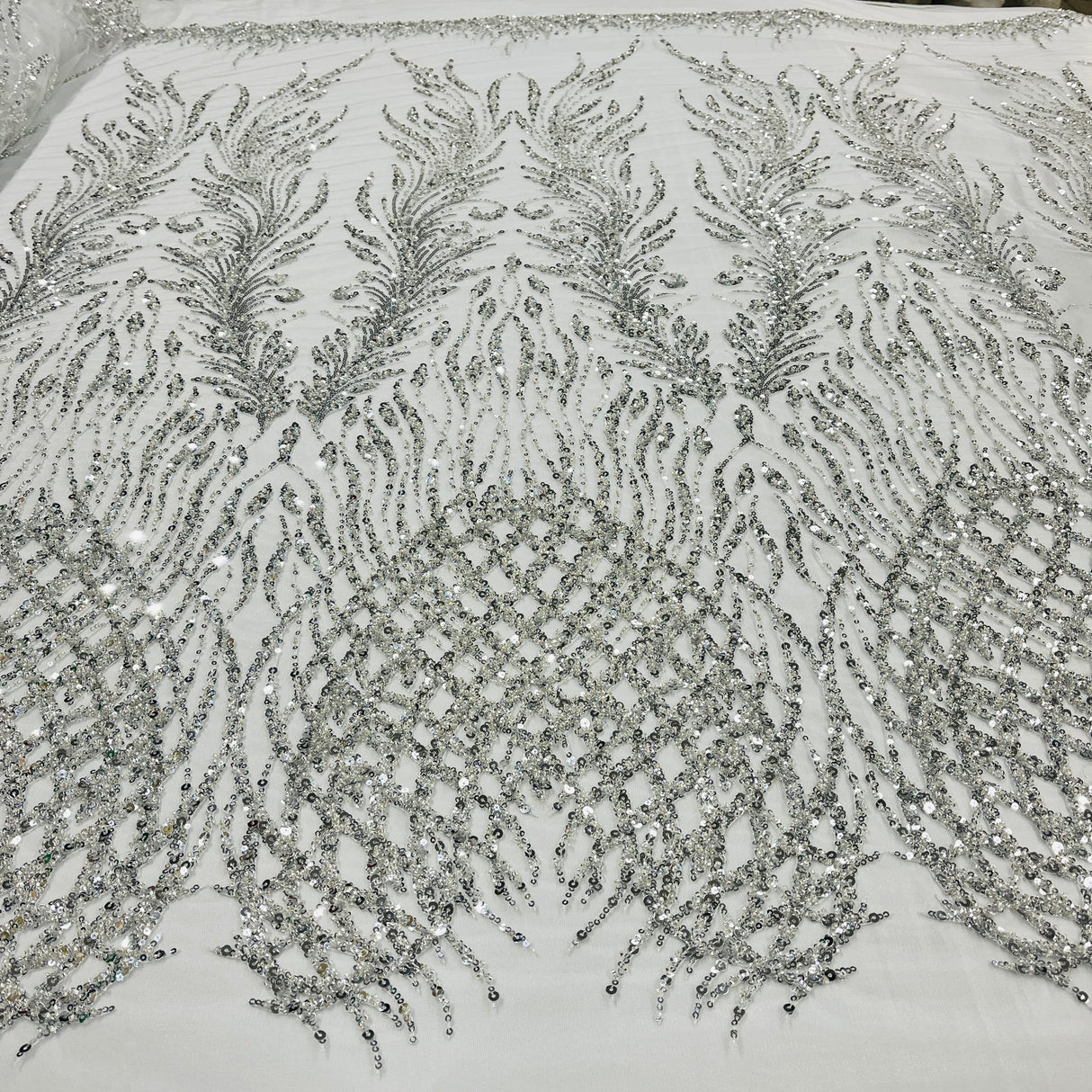 1 Yard Beaded Lace Fabric Embroidered on Polyester Net Mesh, 52" Wide Bridal & Evening Fabric