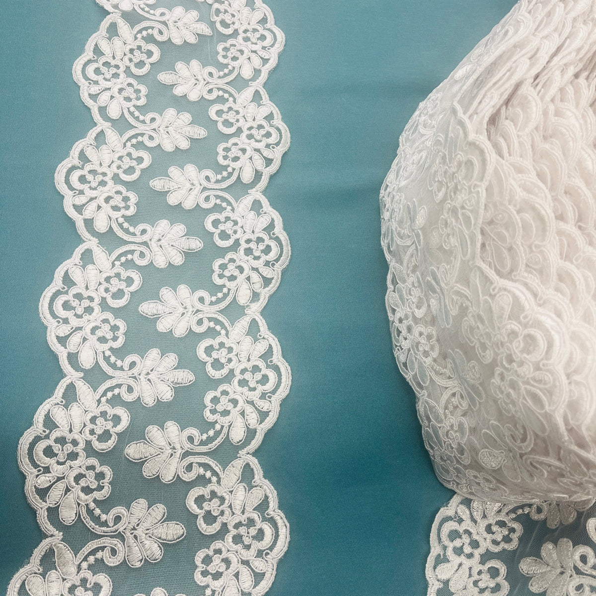 1 Yard Corded Double Sided Lace Trimming Embroidered on 100% Polyester Net Mesh 6" Wide