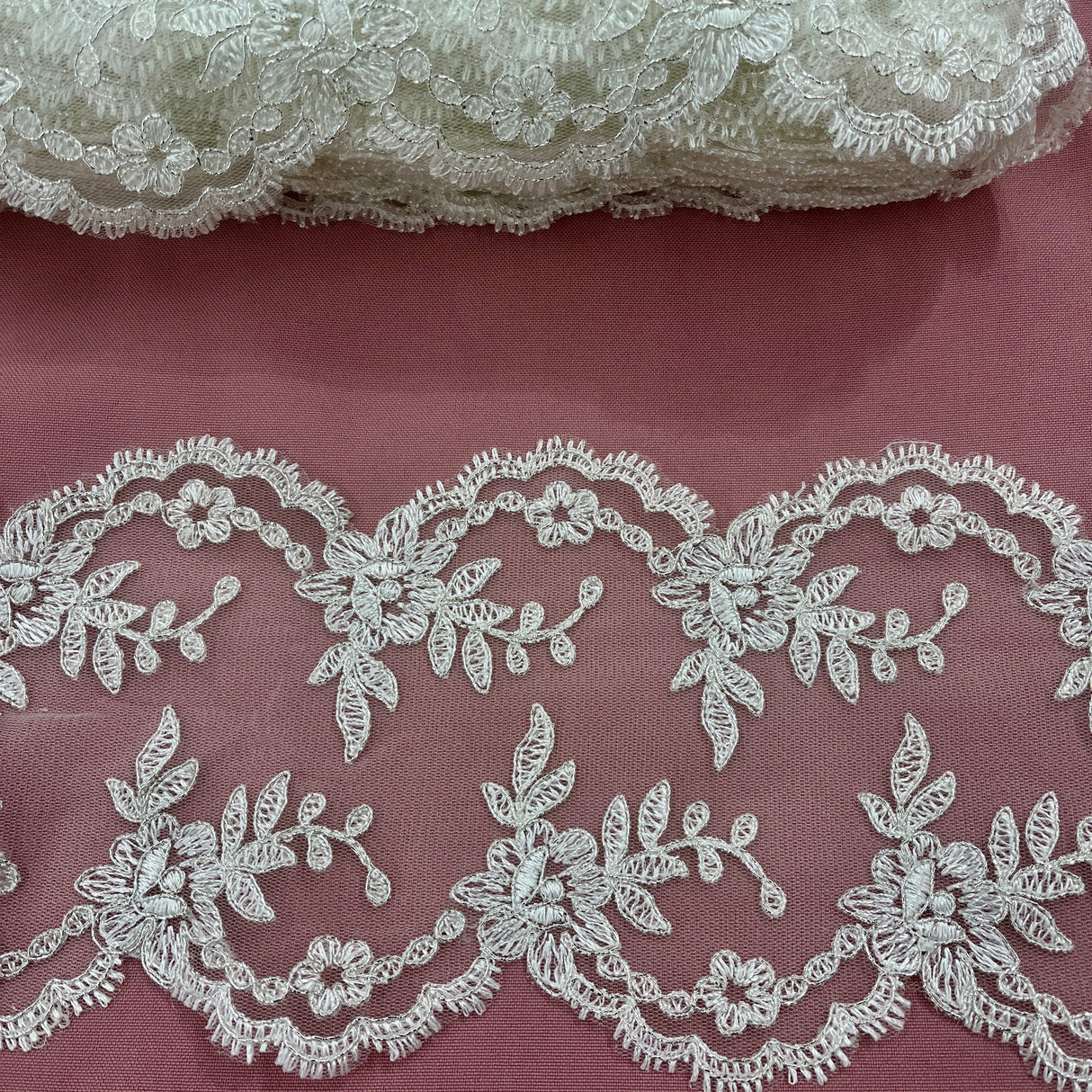 1 Yard Corded Double Sided Lace Trim 100% Polyester Embroidered Mesh, 6" Wide