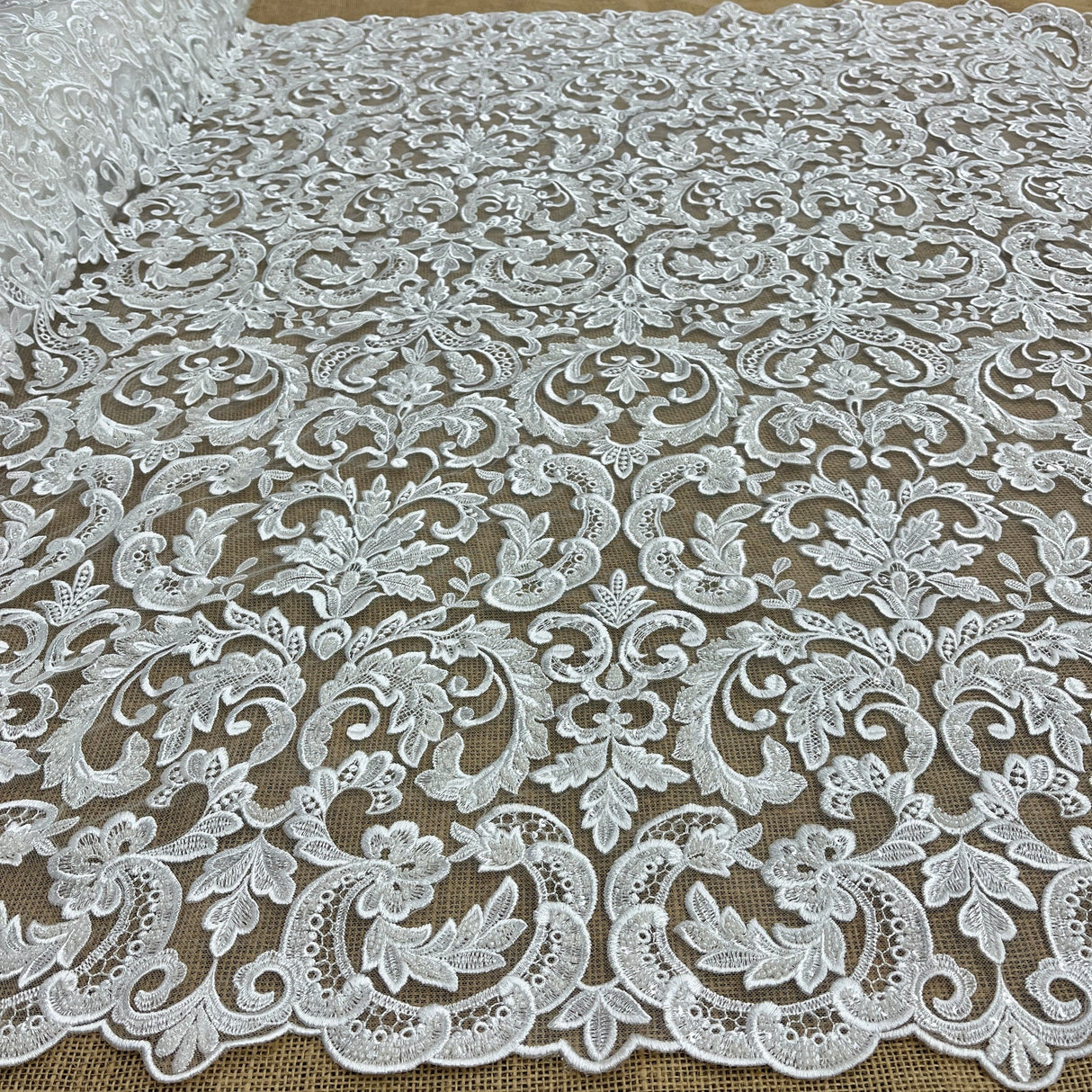 1 Yard Beaded Lace Fabric Embroidered on Polyester Net Mesh 51" Wide Elegant Special Occasion Fabric
