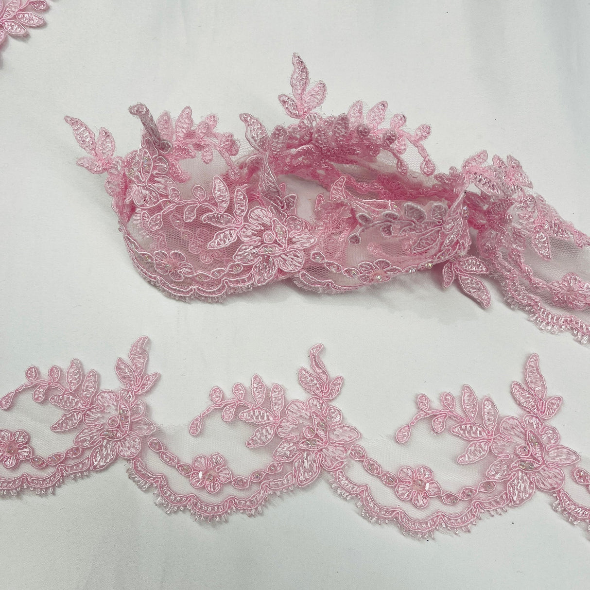 1 Yard Beaded & Corded Embroidered Lace Trim 3" Wide 100% Polyester for Dresses & Costumes