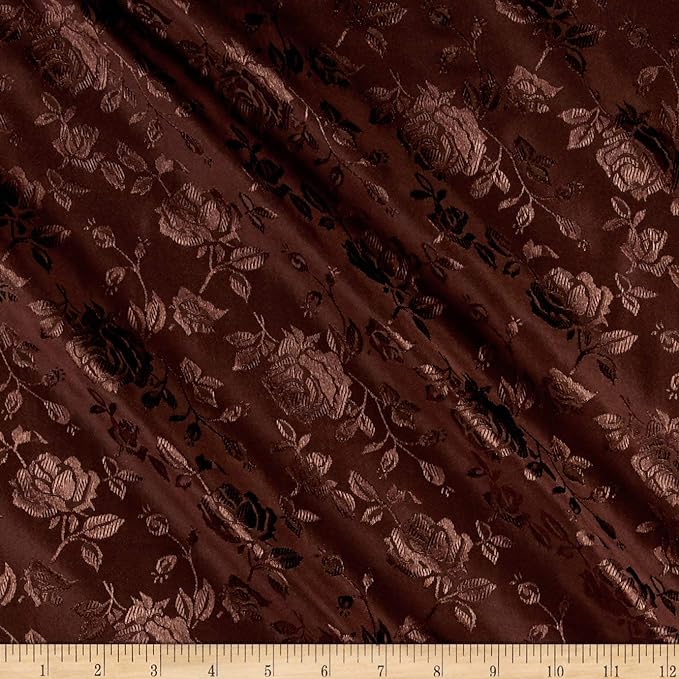 1 Yard Brown Rose Floral Jacquard Satin 60/59? Width