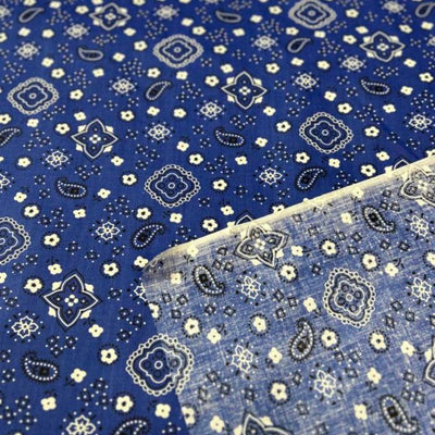 1 Yard Bandana Print Poly Cotton Fabric Durable Lightweight Apparel Material width