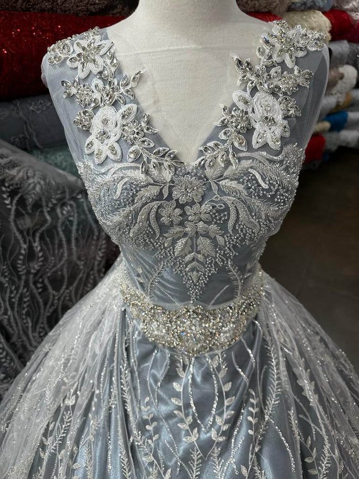 1 Yard Beaded Lace Fabric Embroidered on 100% Polyester Net Mesh 56" Wide