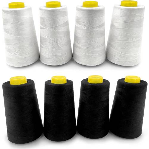 4 Pack of 6000 Yard Black white Spools Sewing Thread 24,000 Yards Total All Purpose