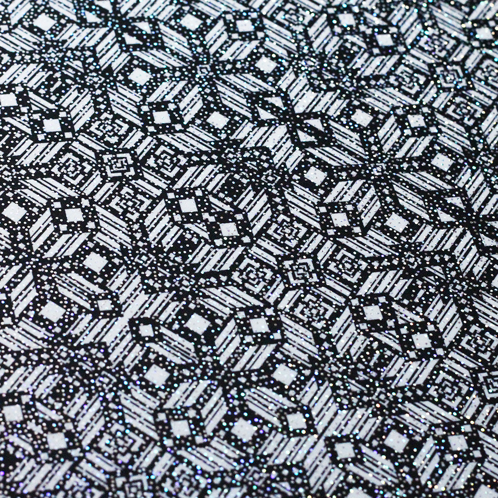 Splice And Dice Polyester Spandex Fabric - Black And White Geometric, 58/60" Width (1 Yard)