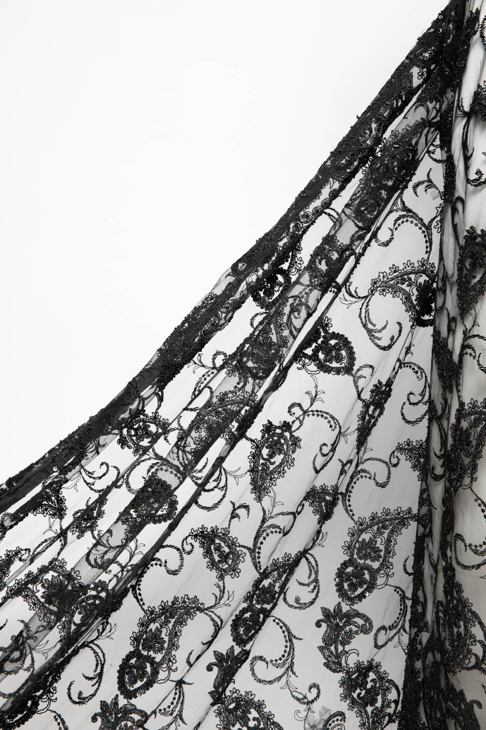 1 Yard Tulle Lace Fabric Embroidered with Sequins and Intricate Floral Pattern, 52" Wide