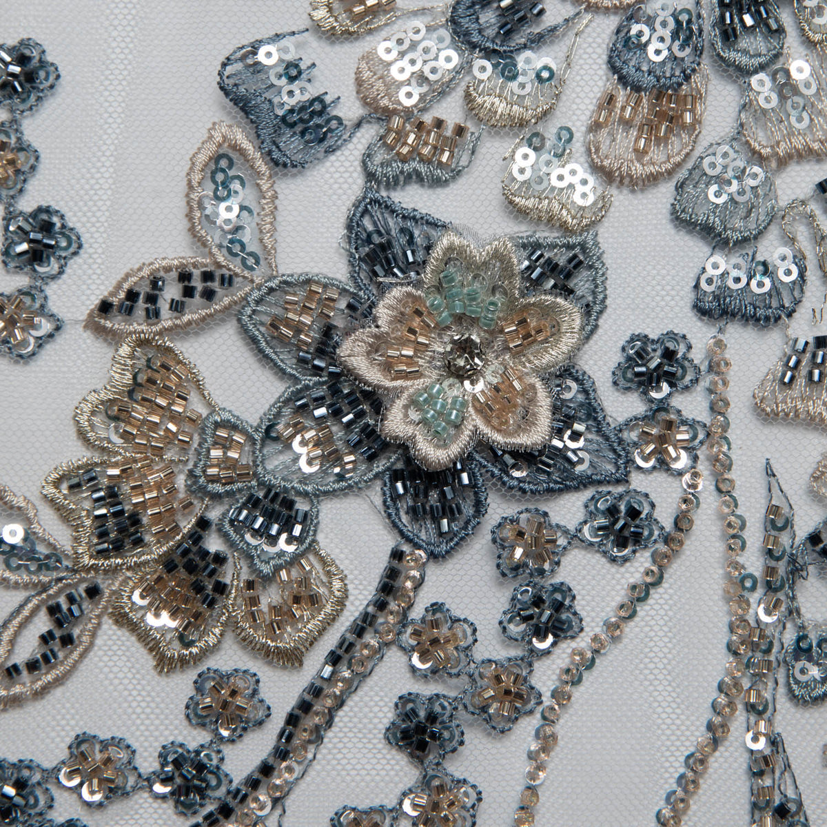 1 Yard Embroidered Tulle Lace Fabric with Incredible Floral Design, 52" Wide