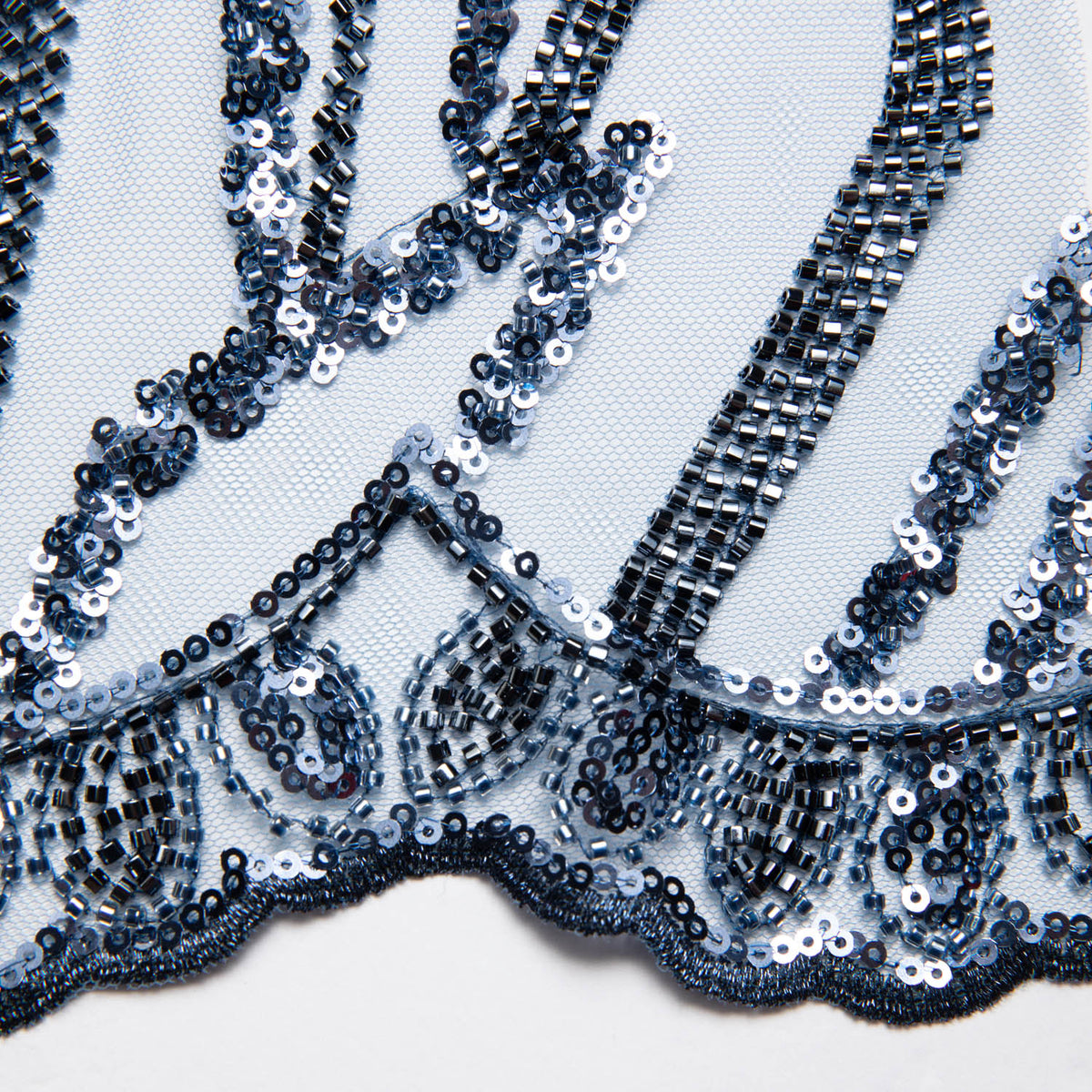 1 Yard Tulle Lace Fabric Embroidered with Sequins and Stylish Design, 52" Wide