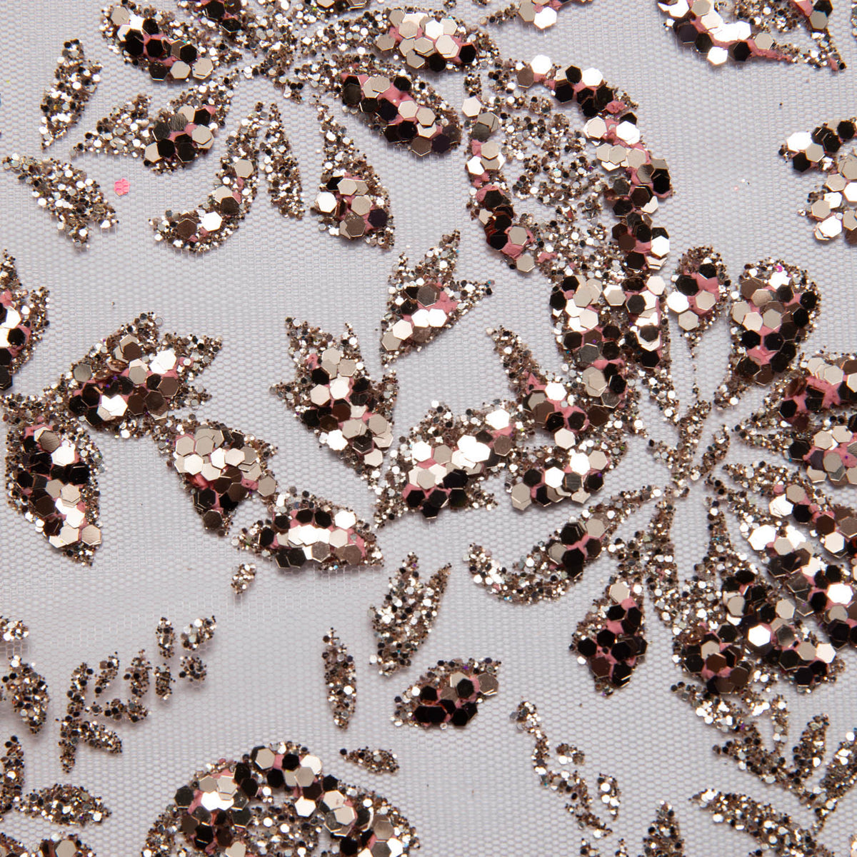 1 Yard Tulle Lace Fabric with Glitter Floral Design, 58" Wide