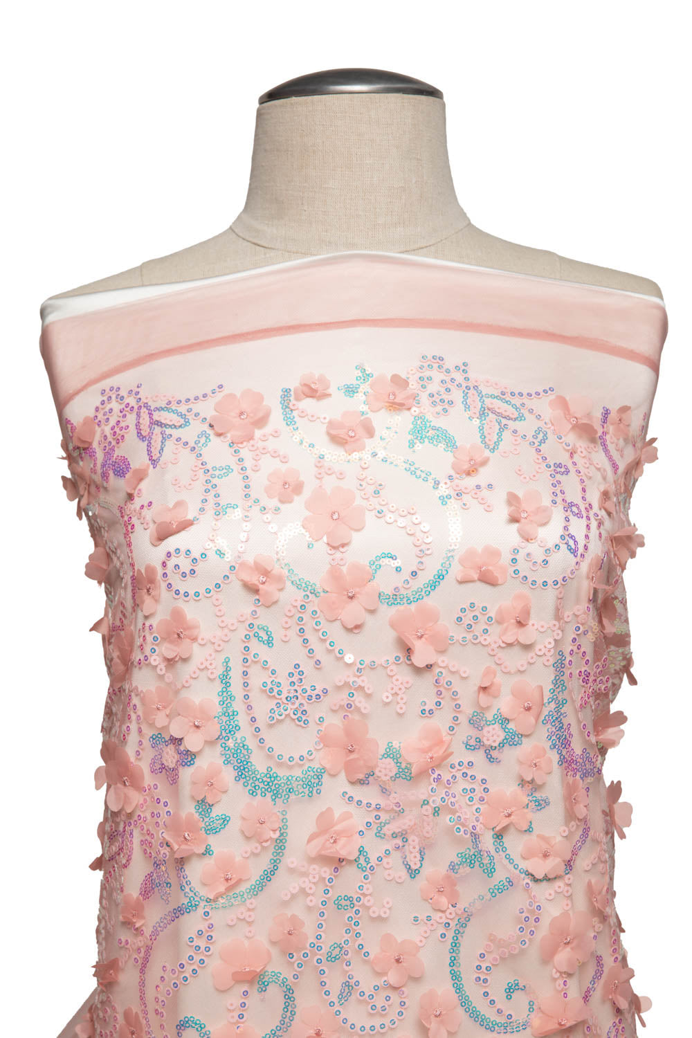 1 Yard 52" Wide Tulle Lace Fabric Embroidered with Stunning 3D Floral Appliqué