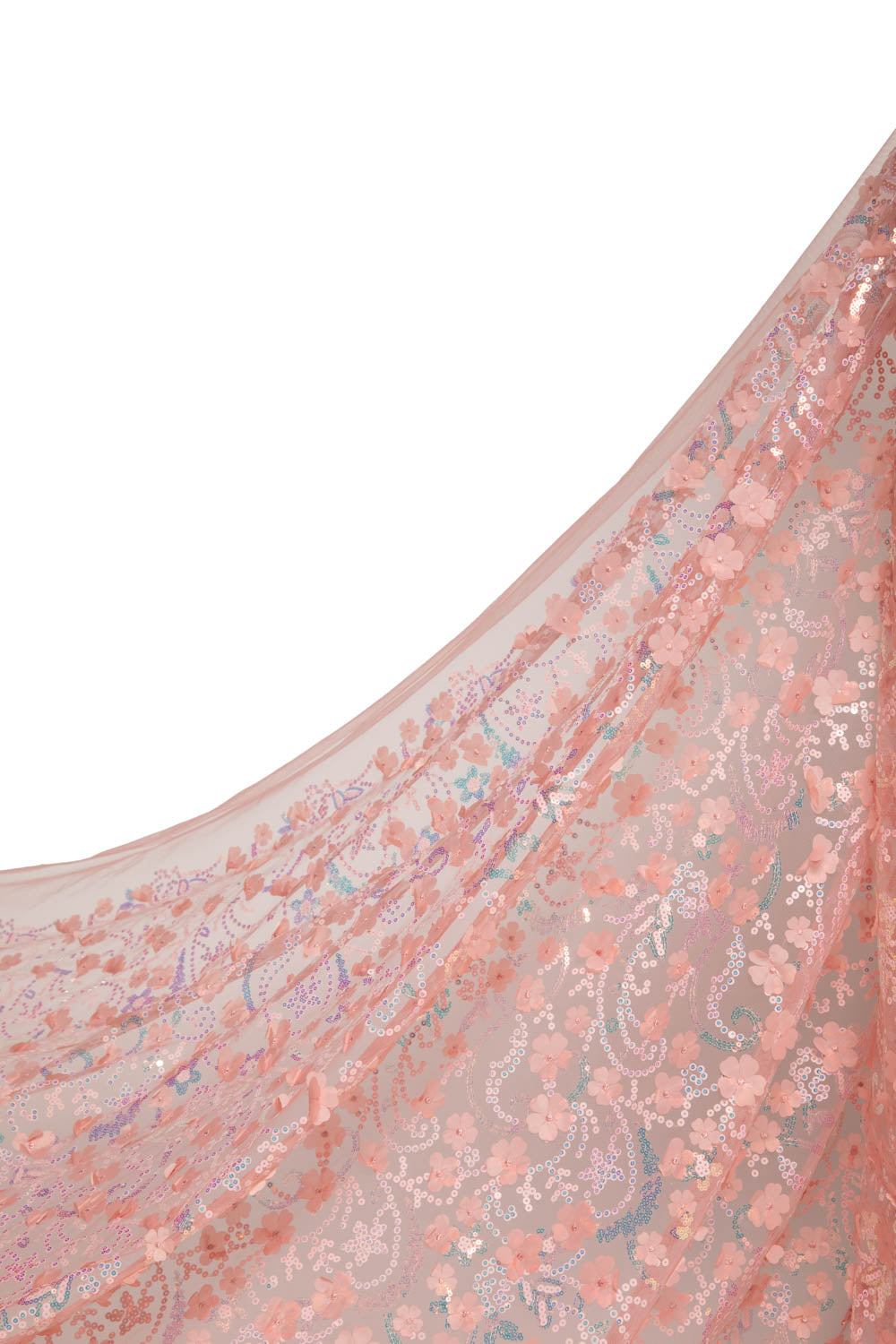 1 Yard 52" Wide Tulle Lace Fabric Embroidered with Stunning 3D Floral Appliqué