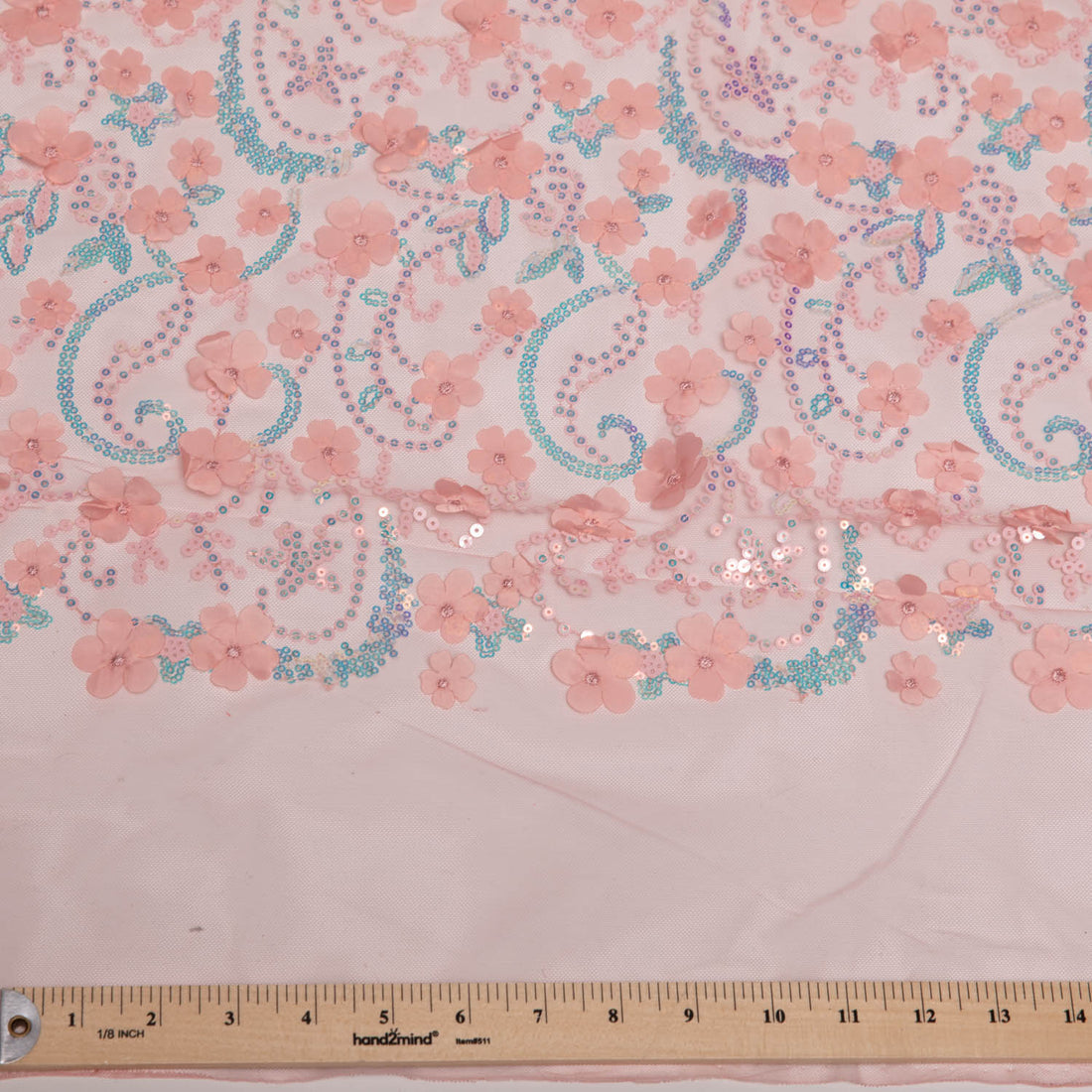 1 Yard 52" Wide Tulle Lace Fabric Embroidered with Stunning 3D Floral Appliqué