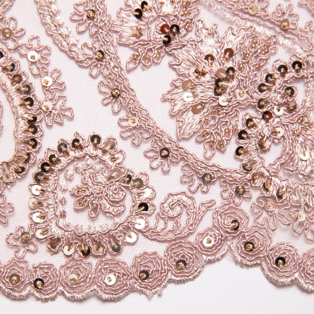 1 Yard Tulle Lace Fabric Embroidered with Sequins and Intricate Floral Pattern, 52" Wide