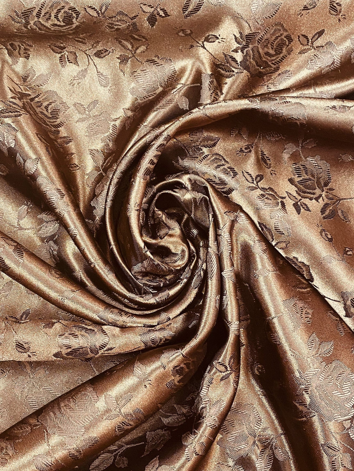 Brown Jacquard Satin Fabric - Brown Jacquard, 58"-60" Width