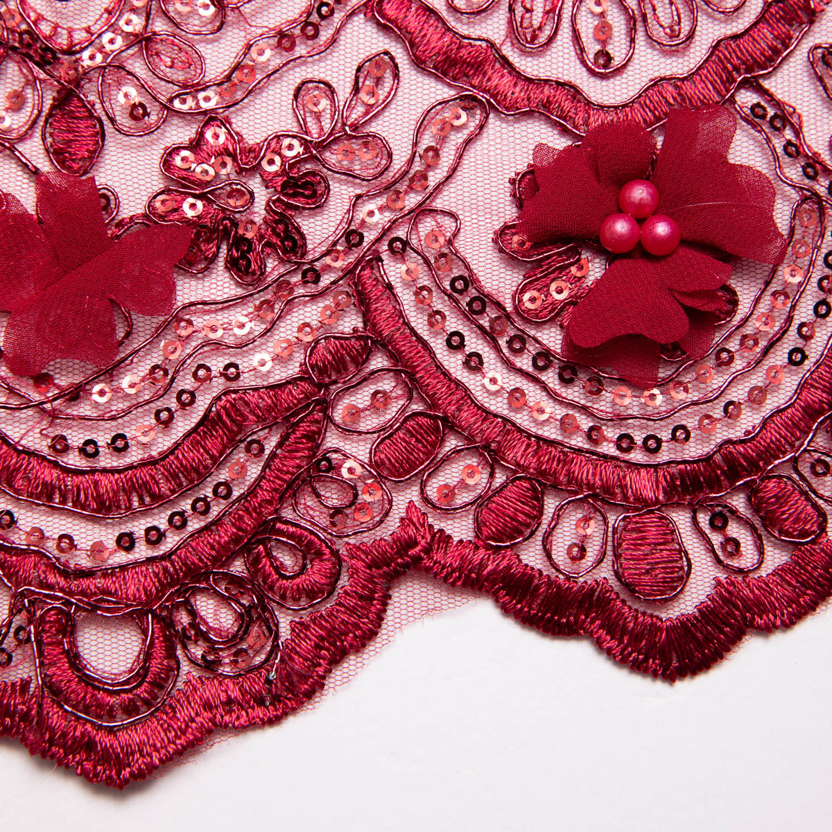 1 Yard Tulle Lace Fabric with 3D Embroidered Applique Design, 52" Wide