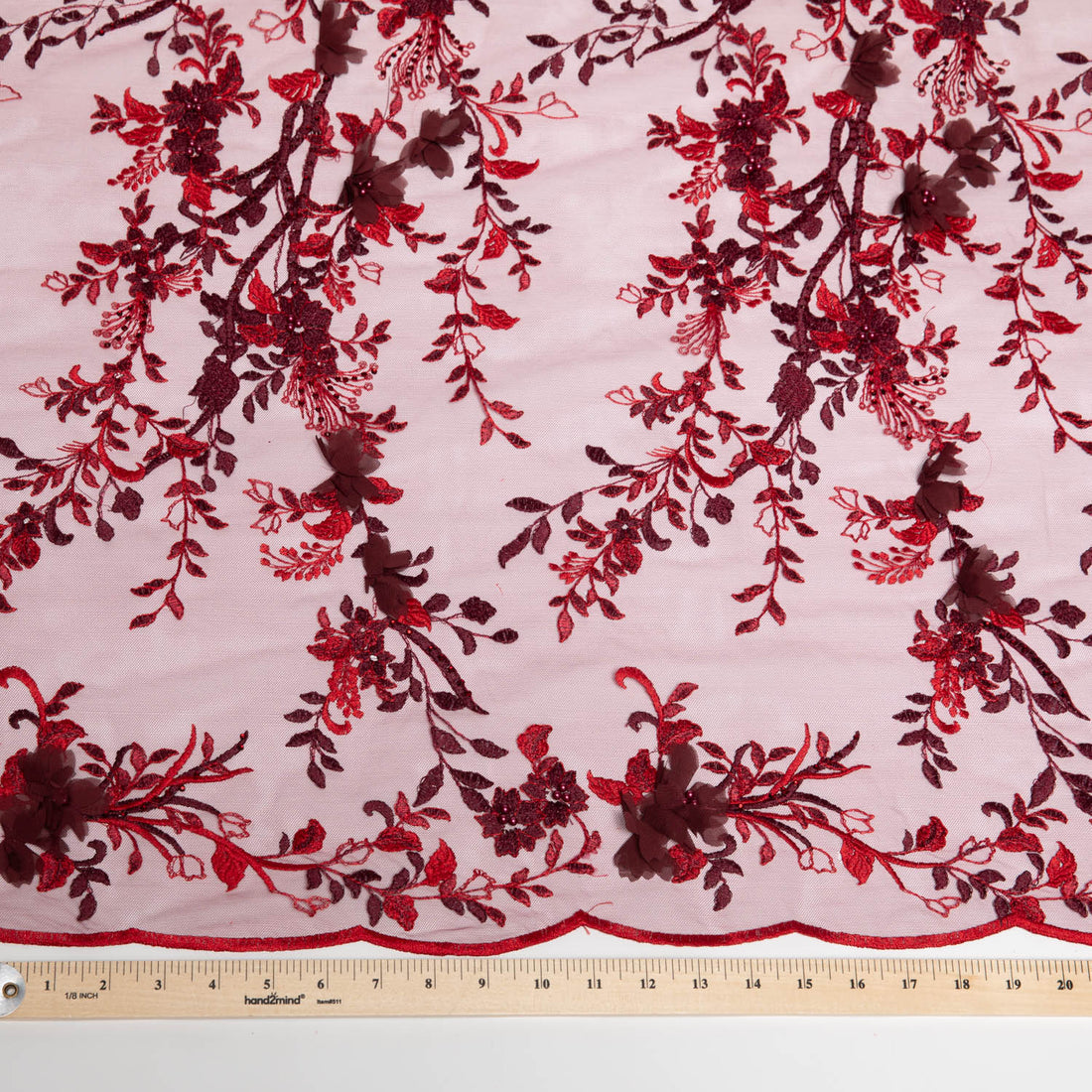 1 Yard Splendid 3D Floral Embroidered Tulle Lace Fabric in Two-Tone Design 52" Wide Premium Textile