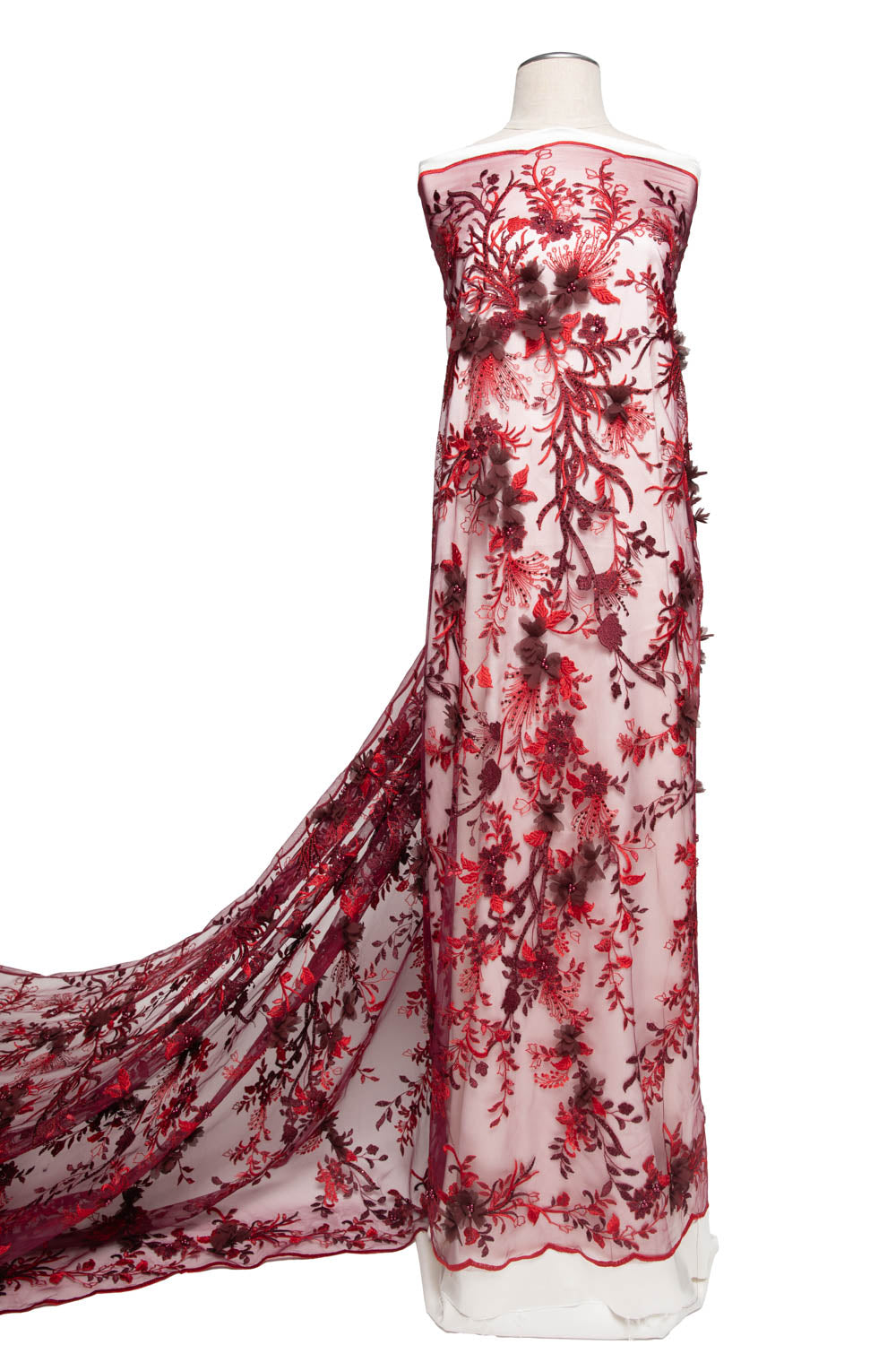 1 Yard Splendid 3D Floral Embroidered Tulle Lace Fabric in Two-Tone Design 52" Wide Premium Textile