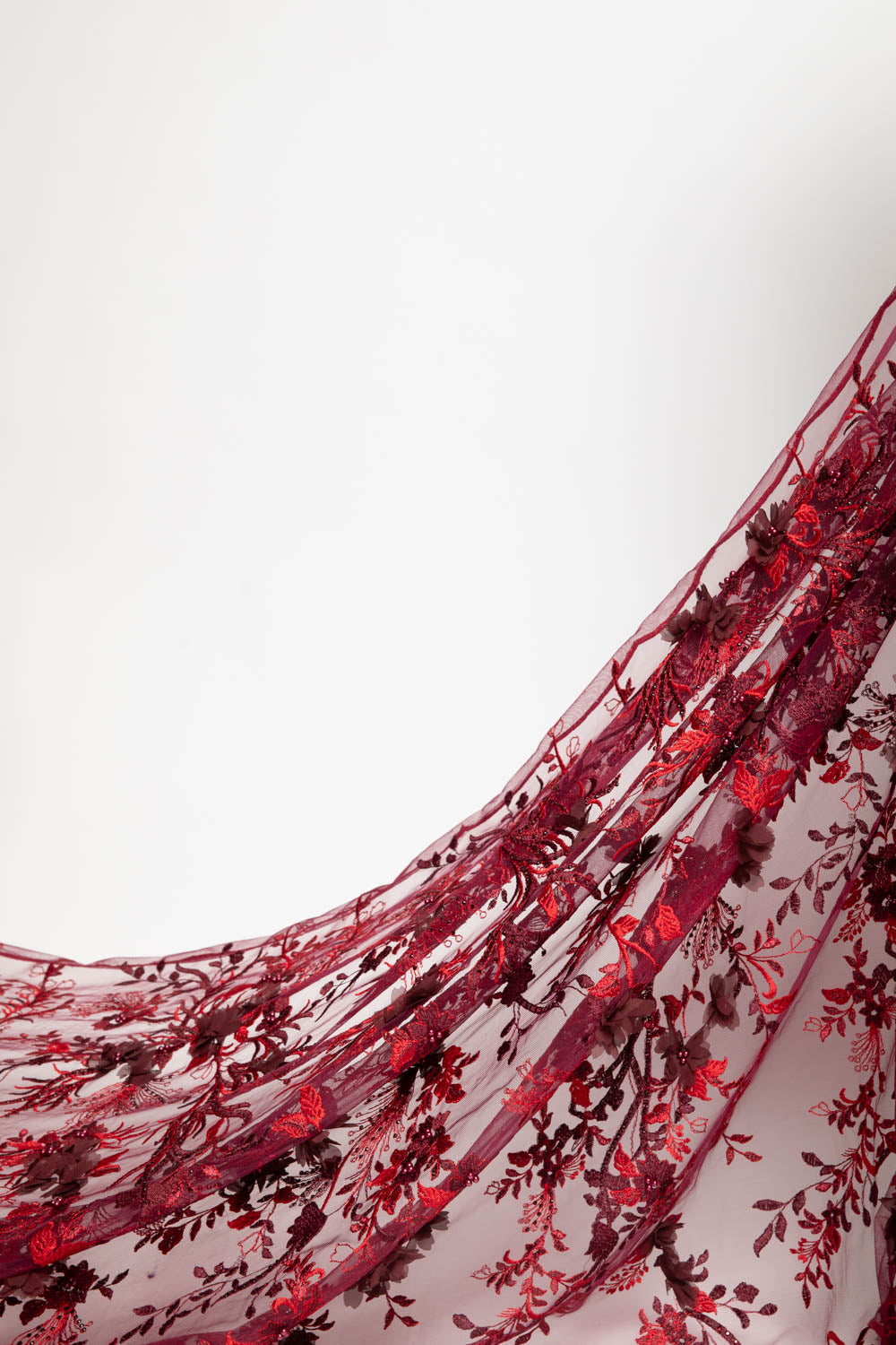 1 Yard Tulle Lace Fabric with Two Tone Embroidered Splendid 3D Floral Pattern, 52" Wide