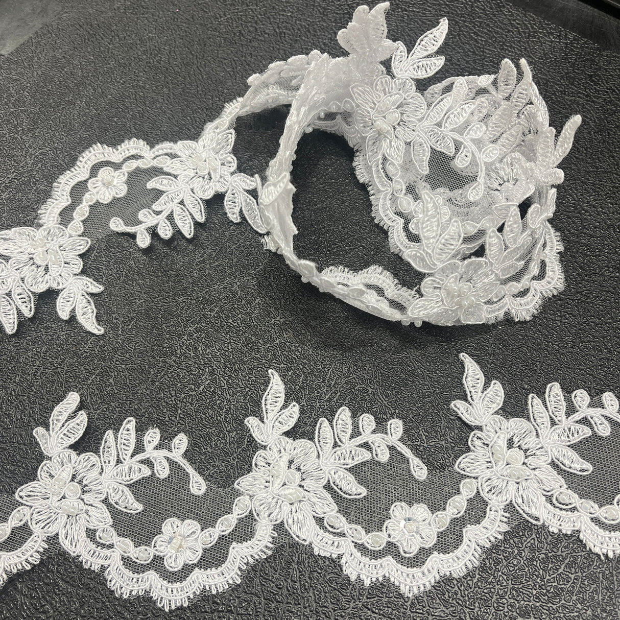 1 Yard Beaded & Corded Embroidered Lace Trim 3" Wide 100% Polyester for Dresses & Costumes