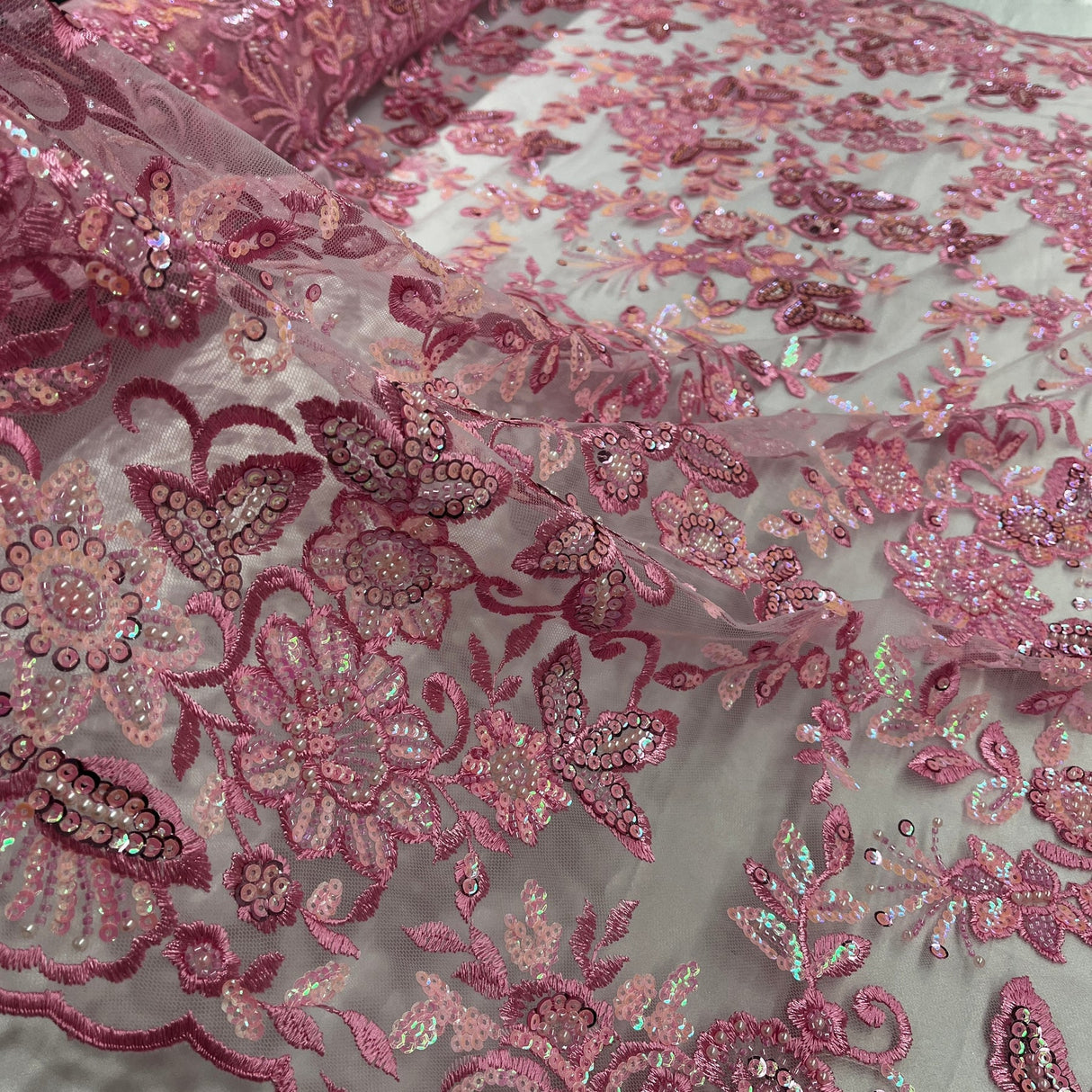 1 Yard Purple Beaded Sequined Sparkling Lace Fabric Embroidered on Polyester Net Mesh 51 inch Width