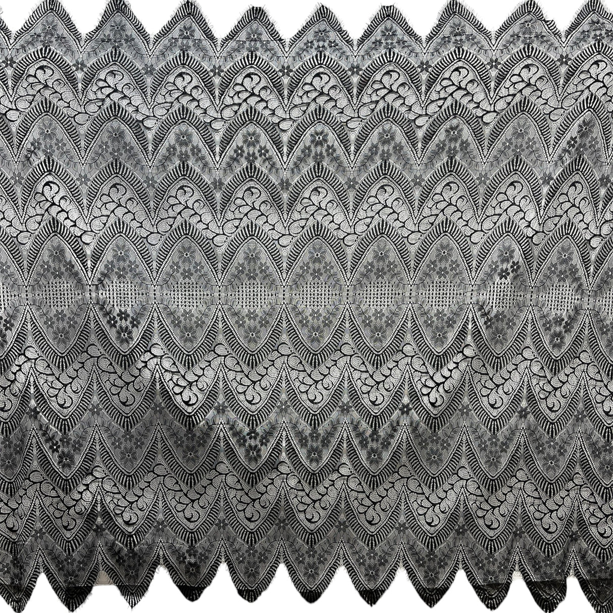 1 Yard Chantilly Embroidered Lace Fabric with Eyelash Scallop, 58" Wide French Alençon Lace for Bridal & Formal Wear