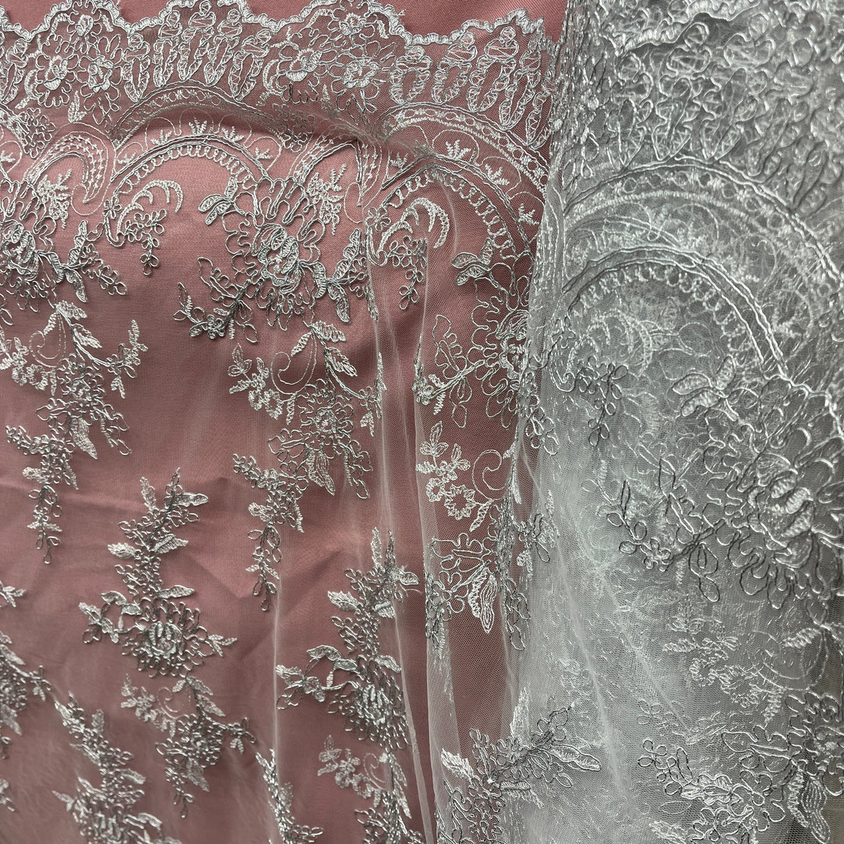 1 Yard Elegant Corded Bridal Lace Fabric Embroidered on 100% Polyester Net Mesh 51 inch Width