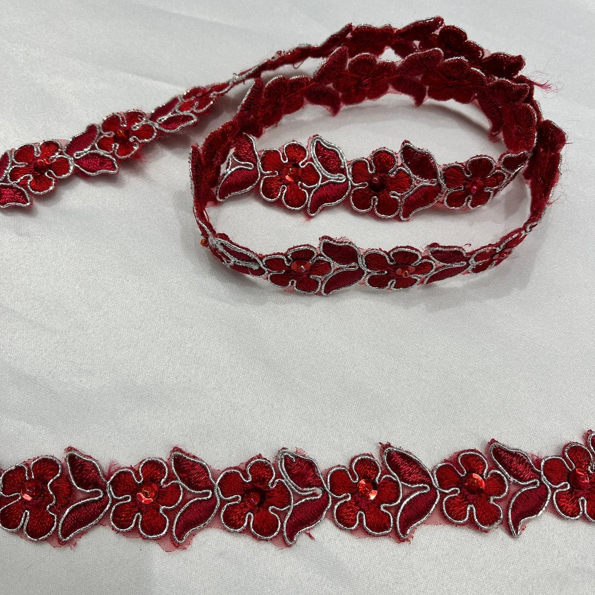 1 Yard Beaded & Corded Lace Trimming on Organza | 3/4" Wide | Decorative Couture Trim for Bridal, Quinceañera & Formalwear