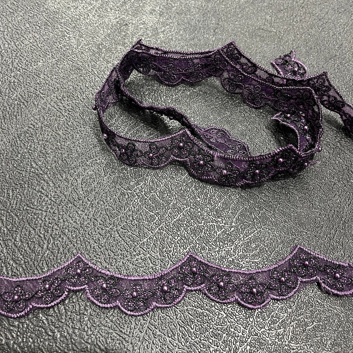 1 Yard Beaded & Corded Lace Trimming on Net Mesh | 1" Wide | Antique Silver | Elegant Embroidered Trim for Bridal, Formalwear & Costumes