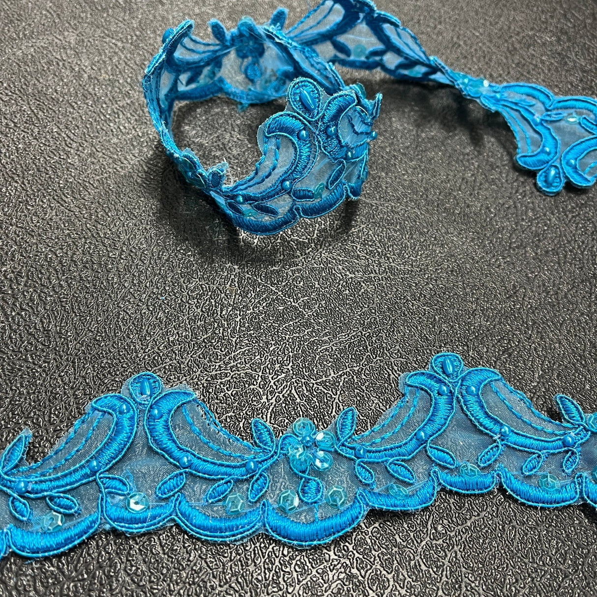 1 Yard Beaded & Corded Lace Trimming on Organza | 1.75" Wide | Elegant Embroidered Trim for Bridal, Formalwear & Costumes