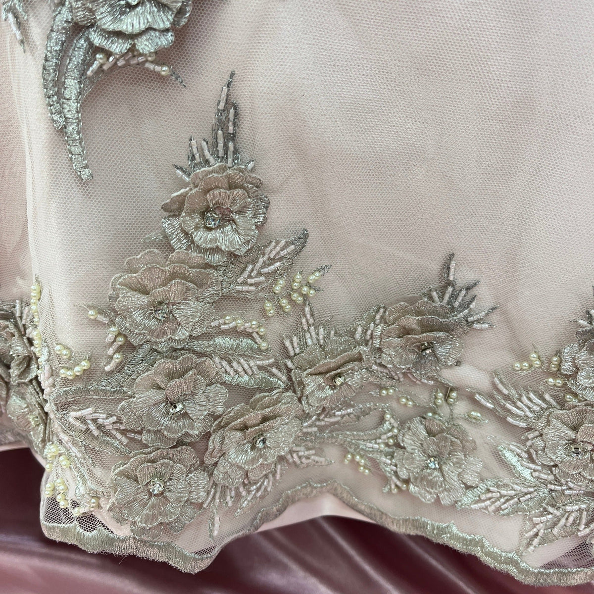 1 Yard Beaded 3D Floral Lace Fabric Embroidered on 100% Polyester Net Mesh 54" Wide