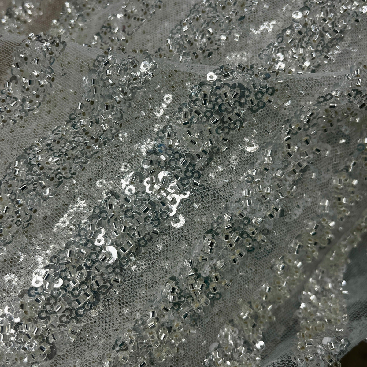 1 Yard Elegant Beaded Lace Fabric Embroidered on 100% Polyester Mesh – GD-02HB