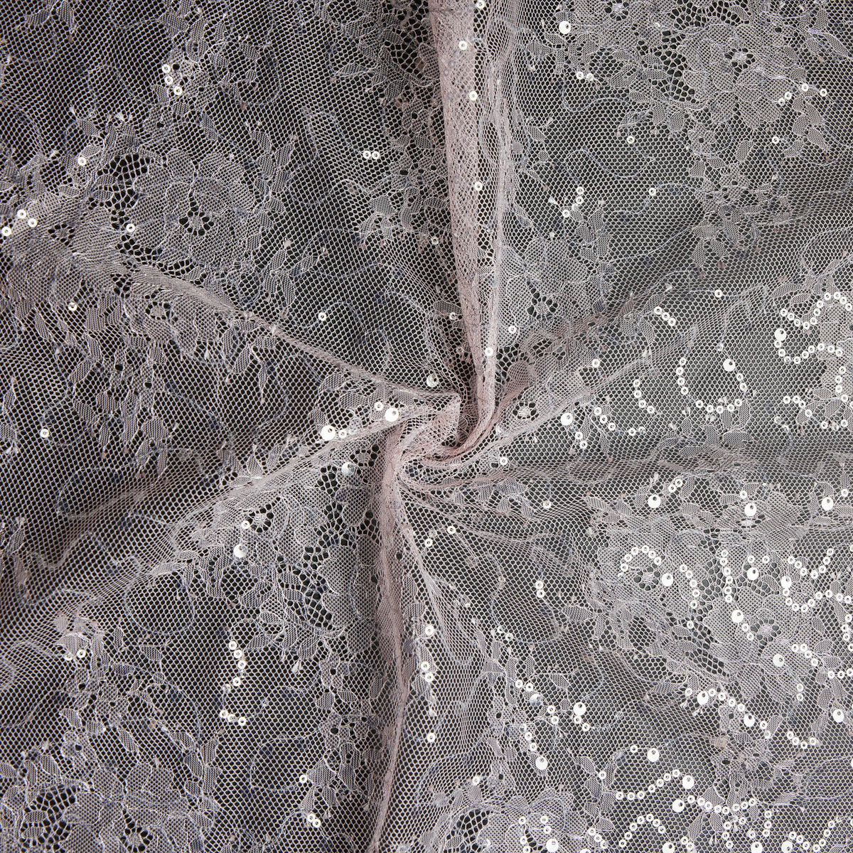 1 Yard Dazzling Nylon Chantilly Lace Fabric with Sequins and Soft Floral Pattern