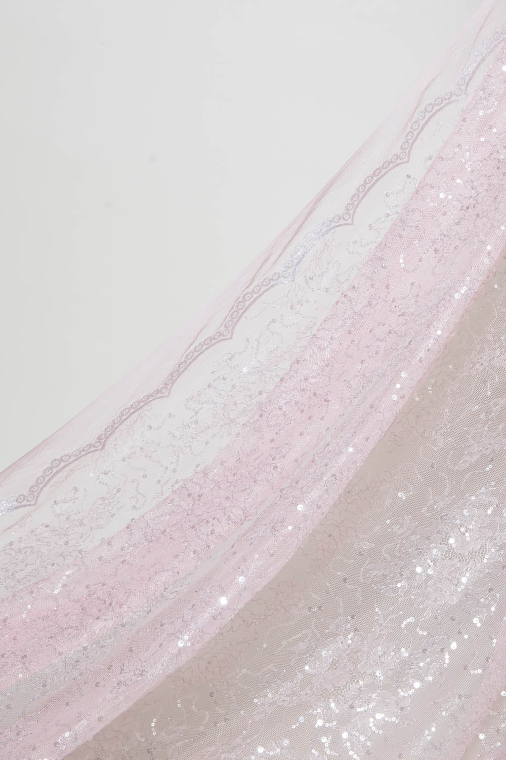 1 Yard Elegant Chantilly Lace Fabric with Floral Embroidery and Sparkling Sequins, 100% Nylon