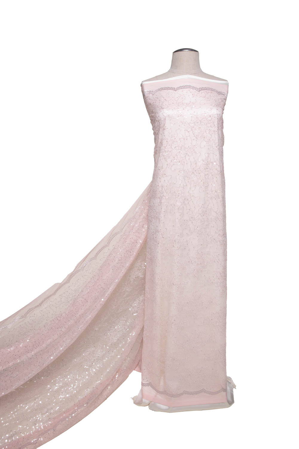 1 Yard Dazzling Nylon Chantilly Lace Fabric with Sequins and Soft Floral Pattern