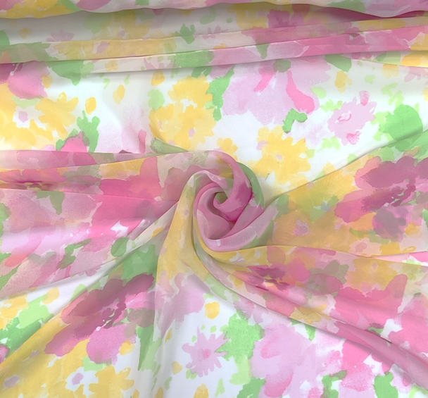 1 Yard White or Yellow or Pink Chiffon Fabric Sheer Lightweight Polyester for Fashion & DIY Crafts, 56/58" Wide