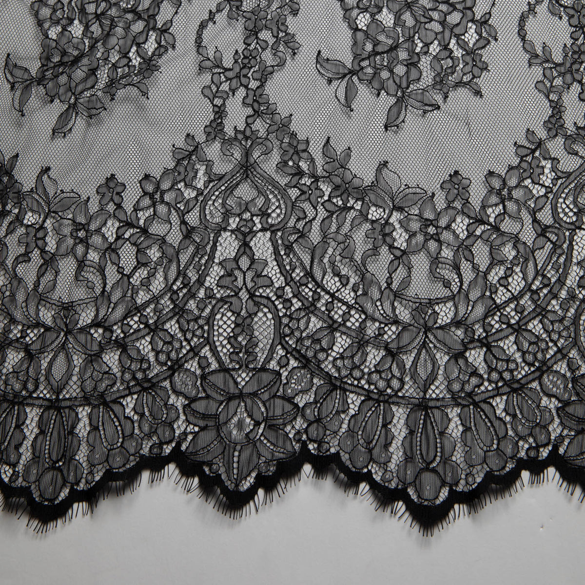 1 Yard Chantilly Lace Fabric with Embroidered Floral Pattern, 54" Wide, Elegant Sheer Fabric for Bridal & Fashion