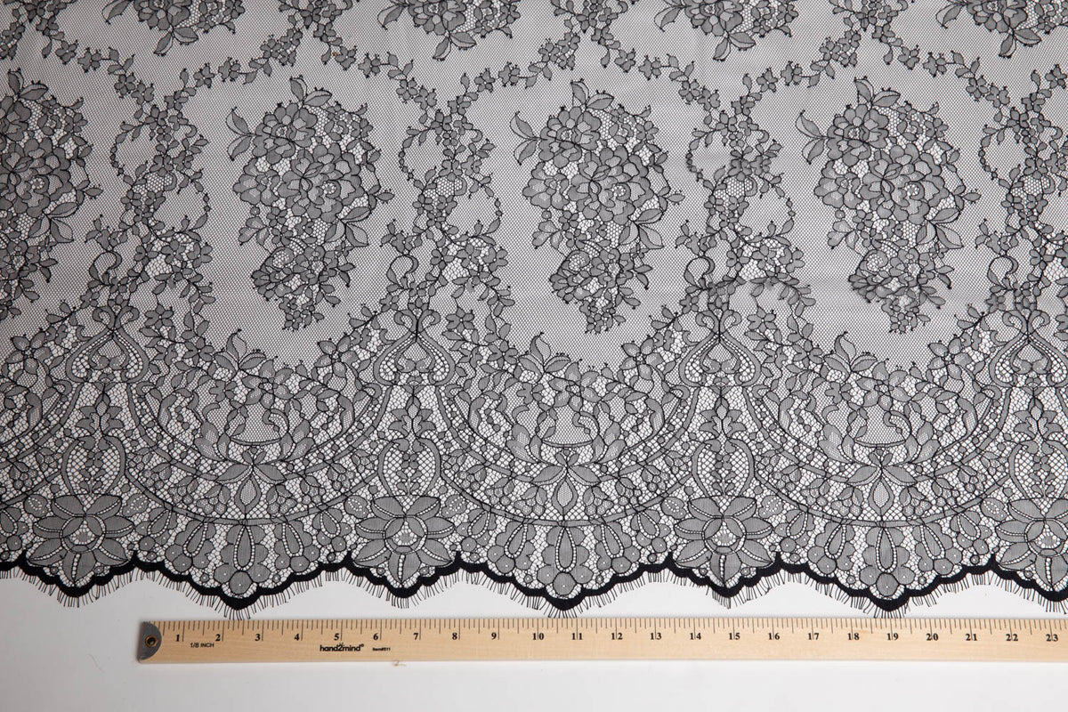 1 Yard Luxurious Chantilly Lace Fabric with Lavish Floral Pattern 54" Wide