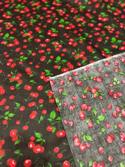 1 Yard Cherry Print Poly Cotton Fabric Lightweight Durable Apparel Material width
