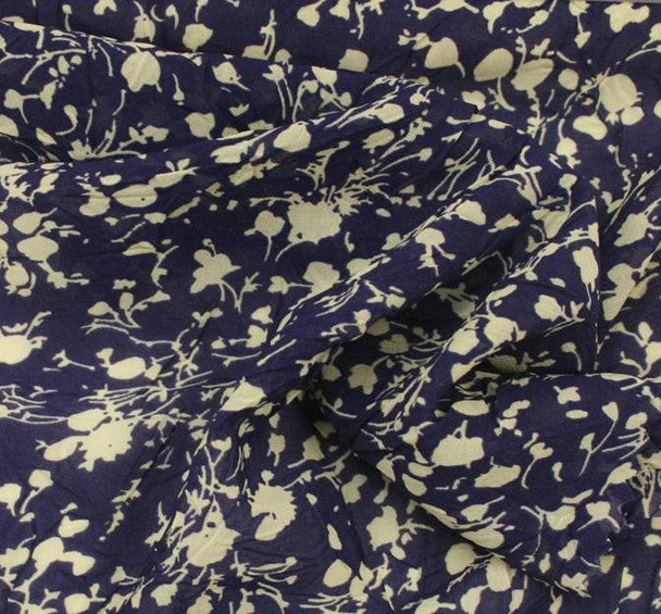 1 Yard Navy or Yellow Crinkle Chiffon Fabric Sheer Lightweight Printed Polyester, 53" Wide