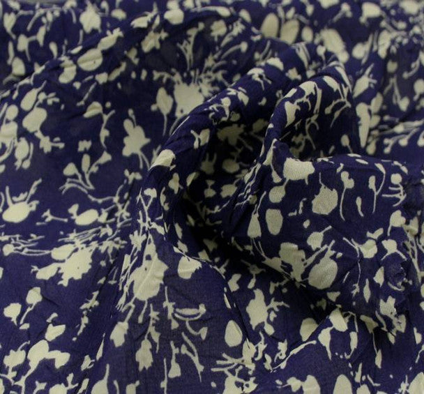 1 Yard Navy or Yellow Crinkle Chiffon Fabric Sheer Lightweight Printed Polyester, 53" Wide