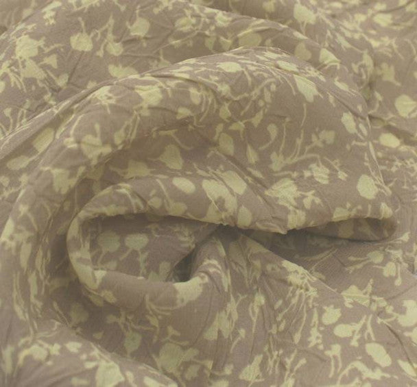 1 Yard Taupe or Yellow Crinkle Chiffon Fabric Lightweight Sheer Printed Polyester for Apparel, 53" Wide