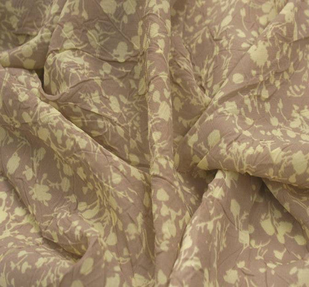 1 Yard Taupe or Yellow Crinkle Chiffon Fabric Lightweight Sheer Printed Polyester for Apparel, 53" Wide