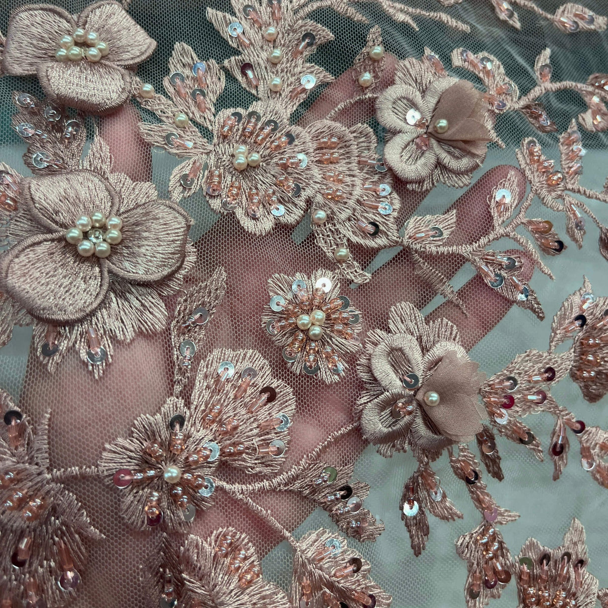 1 Yard Beaded 3D Floral Lace Fabric – 51" Wide Embroidered Bridal, Quinceañera & Evening Dress Lace