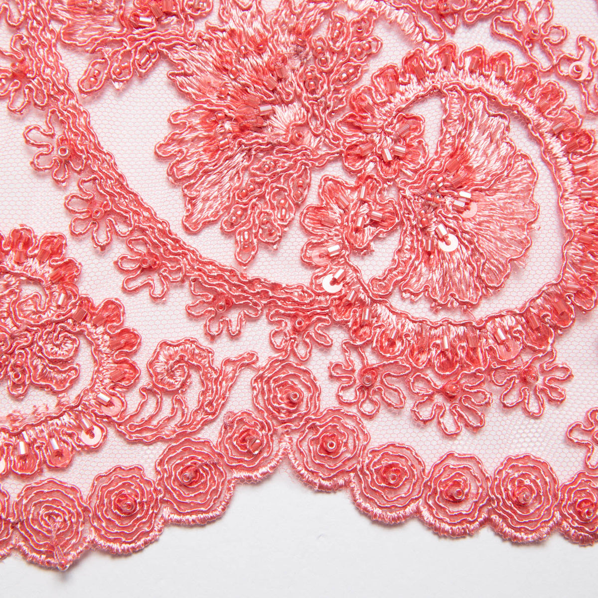 1 Yard Tulle Lace Fabric Embroidered with Sequins and Intricate Floral Pattern, 52" Wide