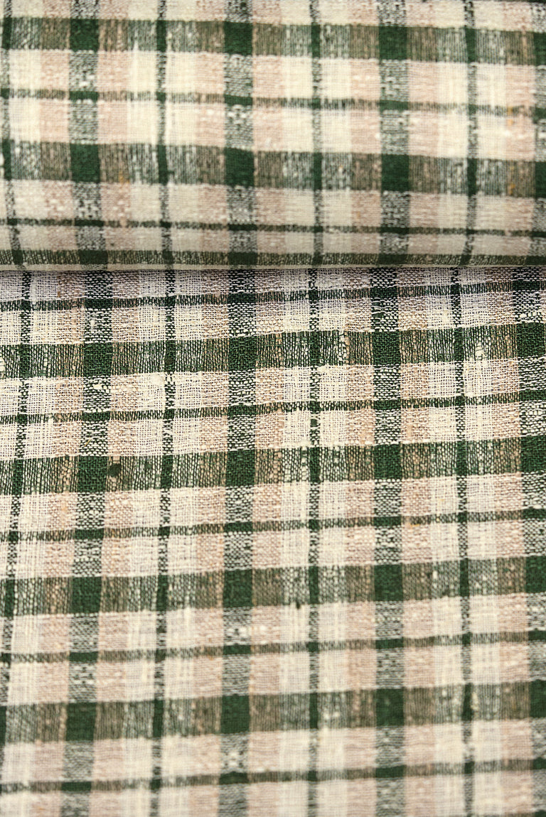 1 Yard Rustic Green Plaid Mesh Linen Natural Apparel Fabric 60" Width